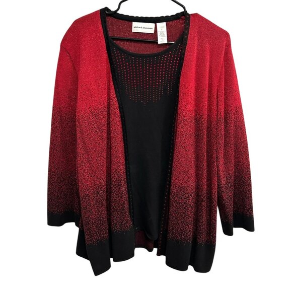 Alfred Dunner Womens Red Ombre Cardigan Black Top Set Size XL - Picture 1 of 7